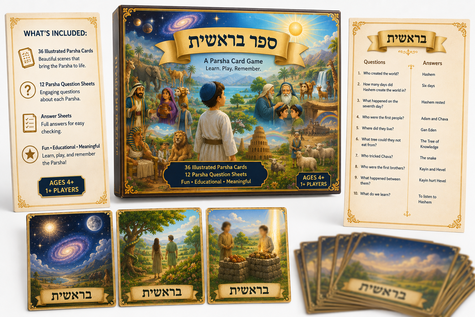 Where in Sefer Bereishis Am I? | 3 Custom Photo Cards + Kid-Friendly Q&A Discussion Sheet Per Parsha